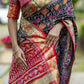 Vishnu Weaves Women's Black Banarasi Silk Saree with Blouse - Swadesiicart