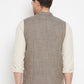 Even Apparels Brown Linen Men Woven Nehru Jacket | Swadesiicart