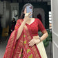 Lorenvalley Offwhite and Red Tussar Silk Patola Print Lehenga Choli | Swadesiicart