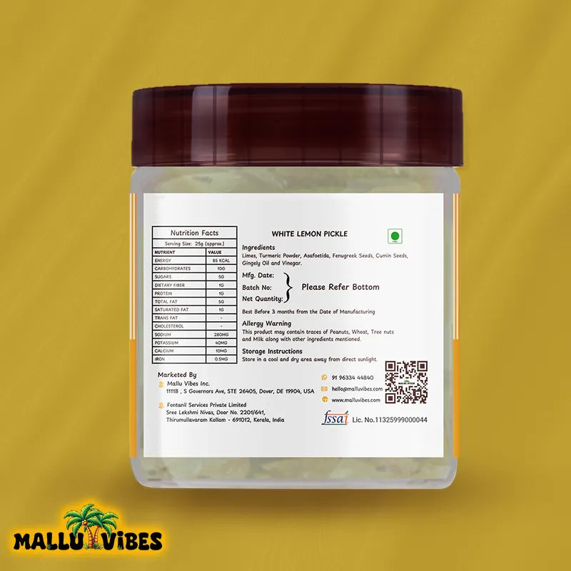 Mallu Vibes Home Made White Lemon Pickle - Swadesiicart