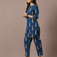 Myshka Women's Blue Printed Cotton Round Neck Party Tunic With Trousers Co-ord set - Swadesiicart