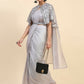 Grey Satin Solid Ready to wear Saree with stitched Blouse - Vanita | Swadesiicart