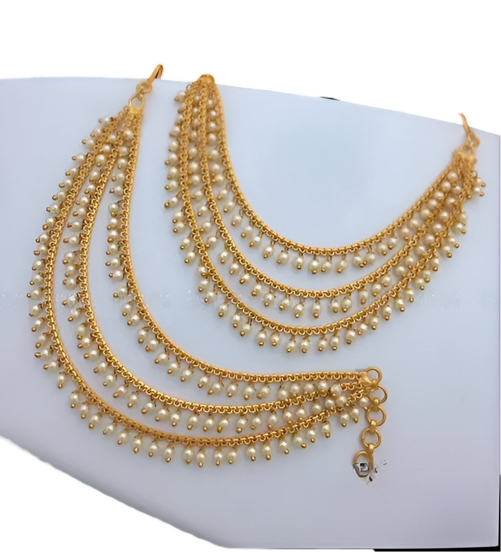 Jewel City Elegant Pearl Ear Chain Earrings Traditional Indian Bahubali Kaan Chain | Ethnic Handcrafted Gold-Plated Bridal Jewelry | Swadesiicart
