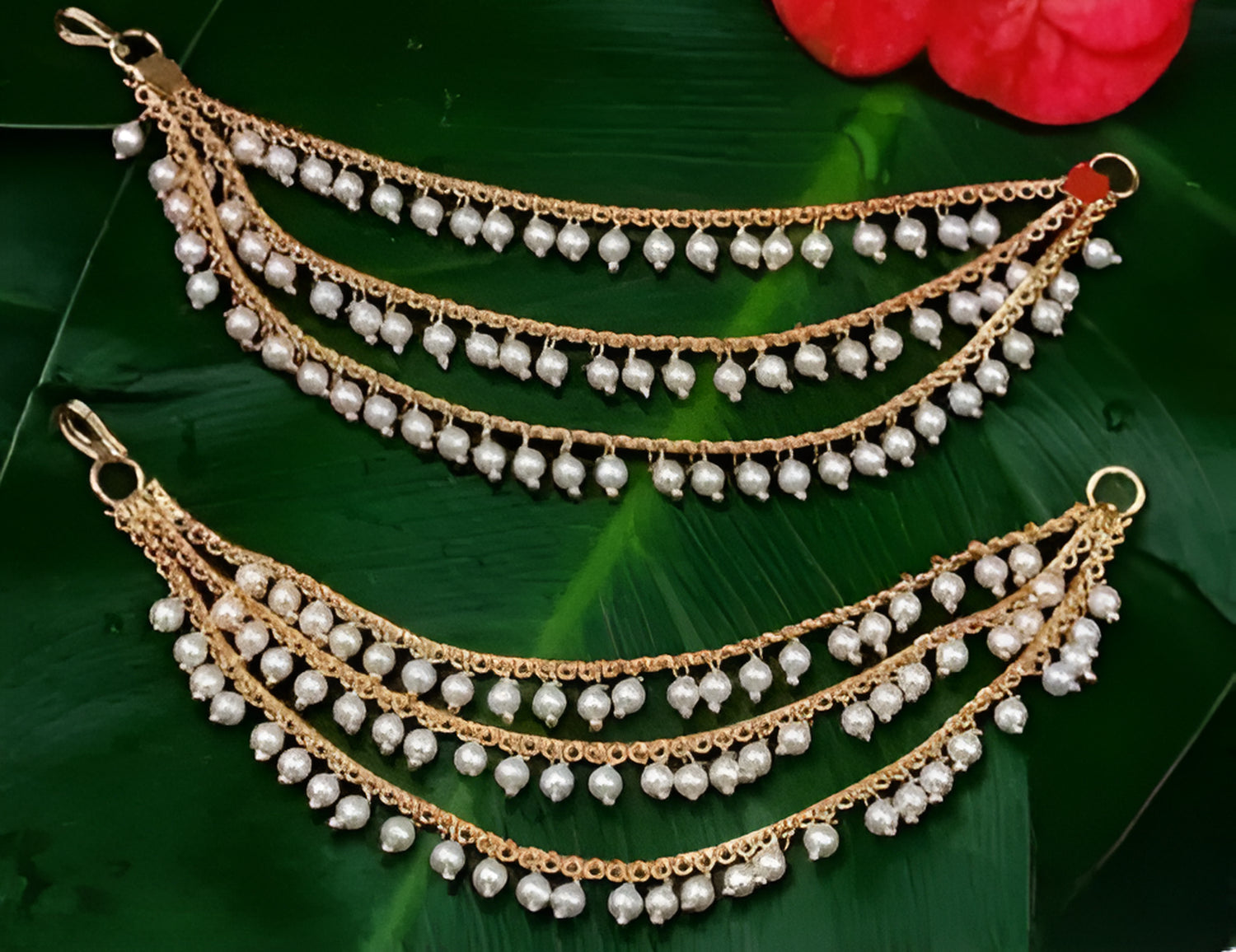 Jewel City Elegant Pearl Ear Chain Earrings Traditional Indian Bahubali Kaan Chain | Ethnic Handcrafted Gold-Plated Bridal Jewelry | Swadesiicart
