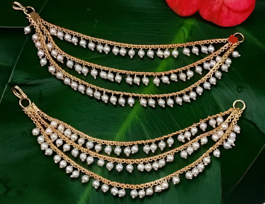 Jewel City Elegant Pearl Ear Chain Earrings Traditional Indian Bahubali Kaan Chain | Ethnic Handcrafted Gold-Plated Bridal Jewelry | Swadesiicart