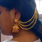 Jewel City Antique Gold Temple Jhumka Earrings - Traditional South Indian Wedding Jewelry Set with Ear Chain | Swadesiicart