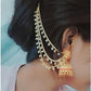 Jewel City Temple Lakshmi Design Jhumka with Pearl Ear Chain - Antique Gold South Indian Traditional Earring | Swadesiicart