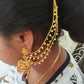 Jewel City Temple Lakshmi Design Jhumka with Pearl Ear Chain - Antique Gold South Indian Traditional Earring | Swadesiicart