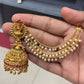 Jewel City Temple Lakshmi Design Jhumka with Pearl Ear Chain - Antique Gold South Indian Traditional Earring | Swadesiicart