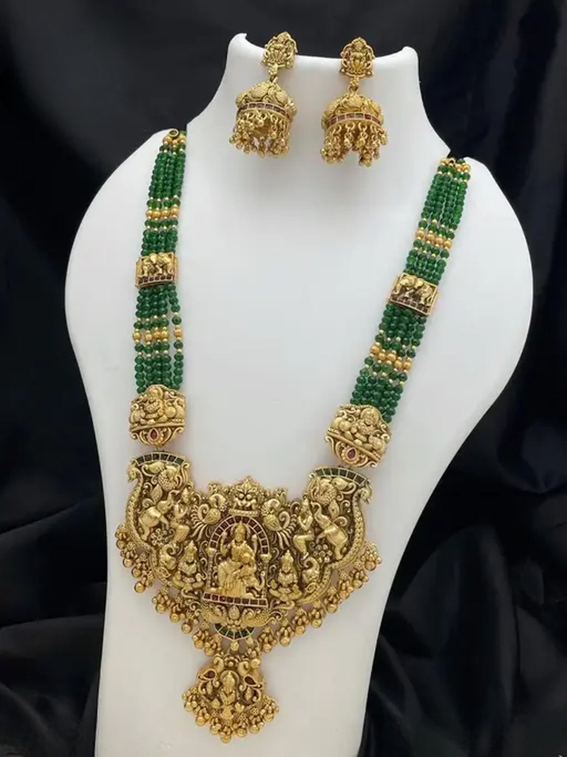 Jewel City Handcrafted Gold-Plated Traditional Indian Temple Necklace Set , Pendant & Jhumka Earrings – Ethnic Jewelry Set | Swadesiicart