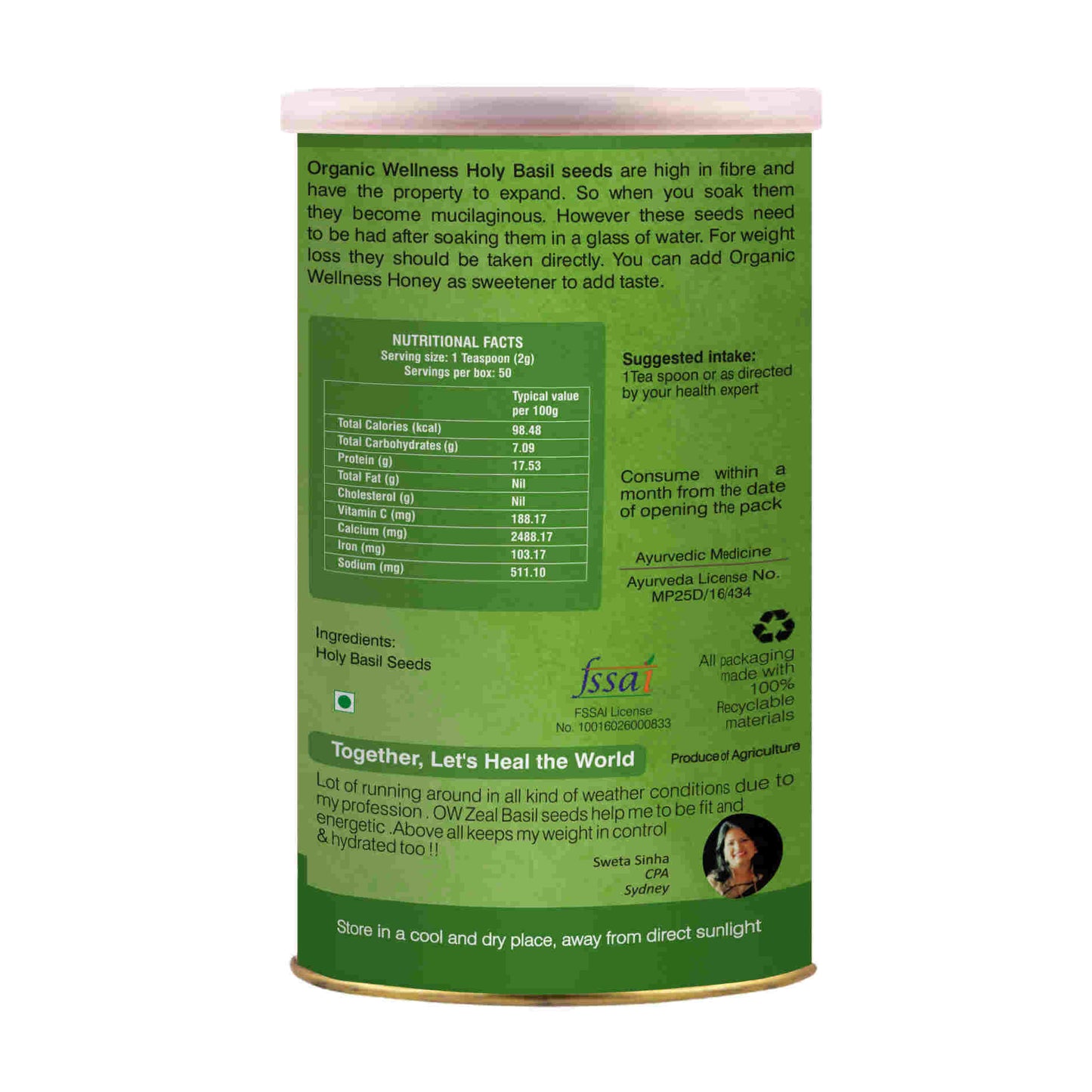 Organic Wellness Basil Seeds - Swadesiicart