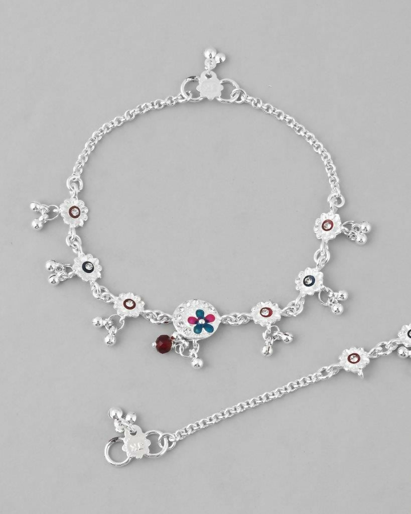VOJ Set of 2 Stone Studded Circular Shaped Traditional Anklet - Swadesiicart
