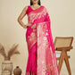 Vishnu Weaves Women's Pink Banarasi Silk Zari Woven Saree with Blouse - Swadesiicart