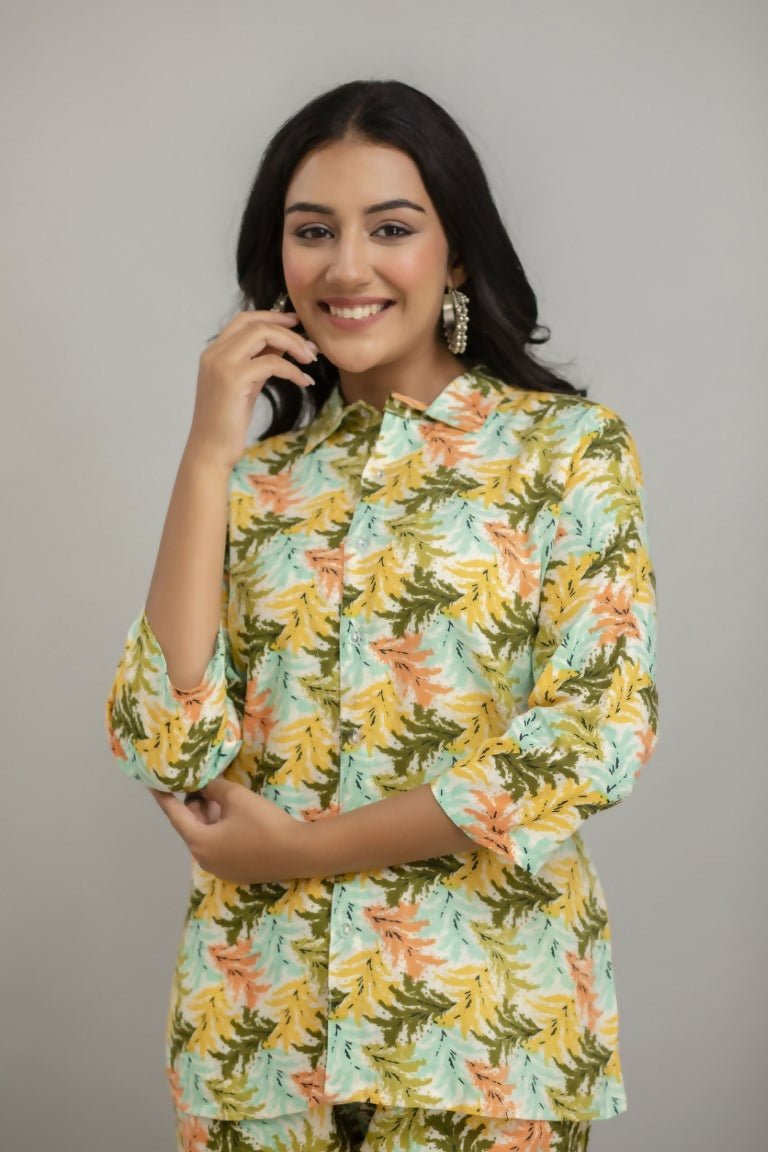 Alvano Women's Floral Printed Cotton Multicolour Co-Ord Set - Swadesiicart