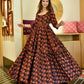 Jyoti Fashion Women's Brown Heavy Digital Printed Cotton Silk Anarkali Dress | Swadesiicart