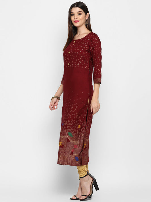 NOZ2TOZ Women's Maroon Printed Kurta- (1pc set) - Swadesiicart
