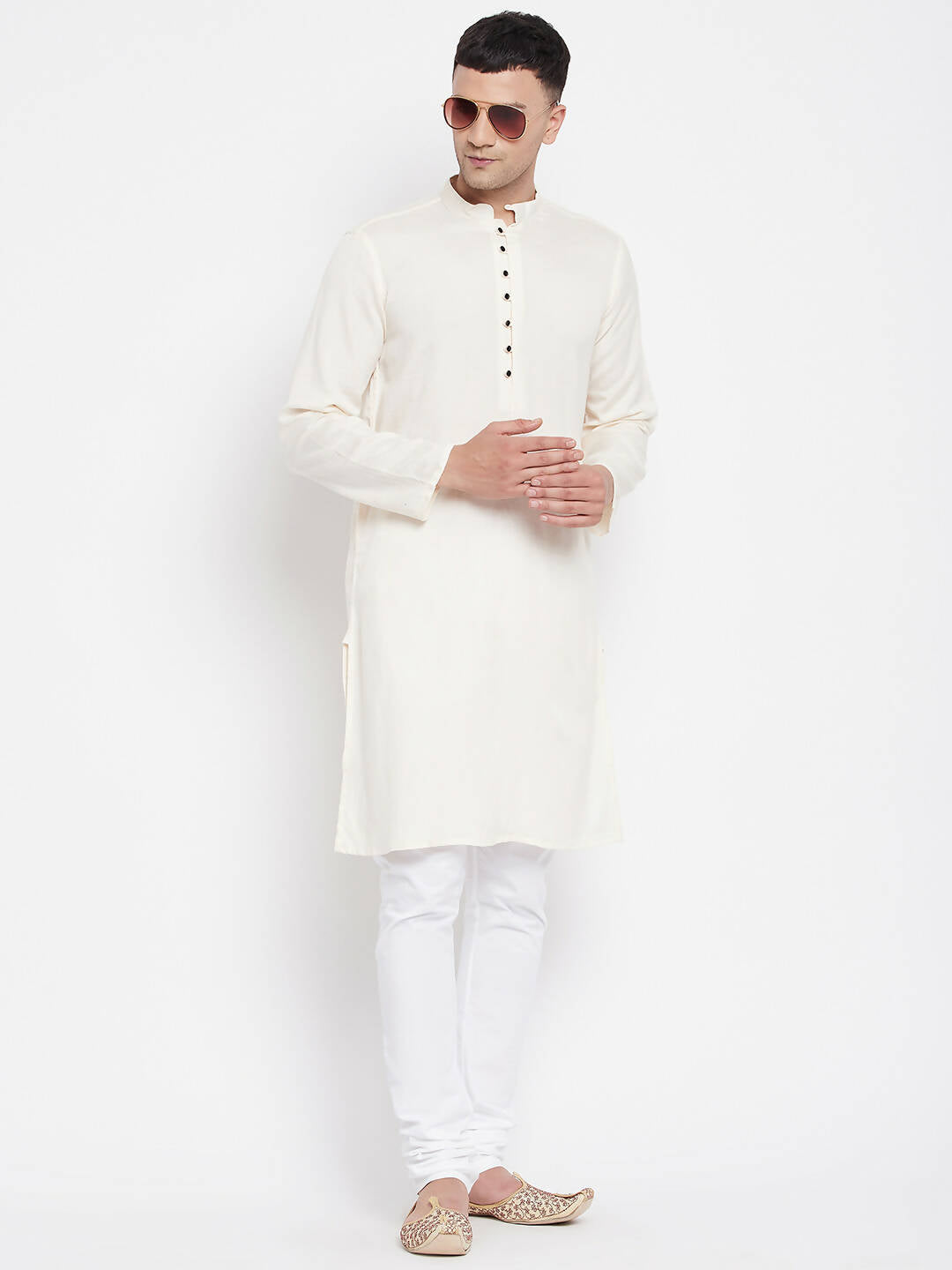 Even Apparels Cream Rayon Men's Kurta With Band Collar | Swadesiicart