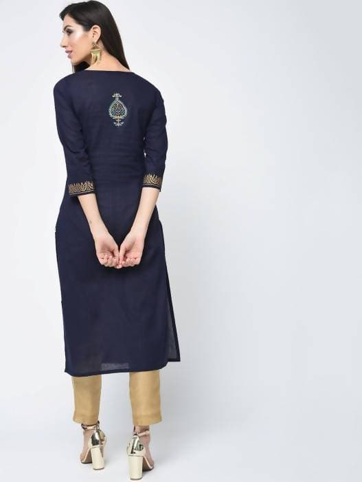 Aniyah Cotton Block Printed Stylish Blue Straight Kurta (AN-121K) - Swadesiicart