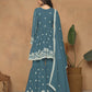 Anaita Teal Embroidered Faux Georgette Sharara Suit