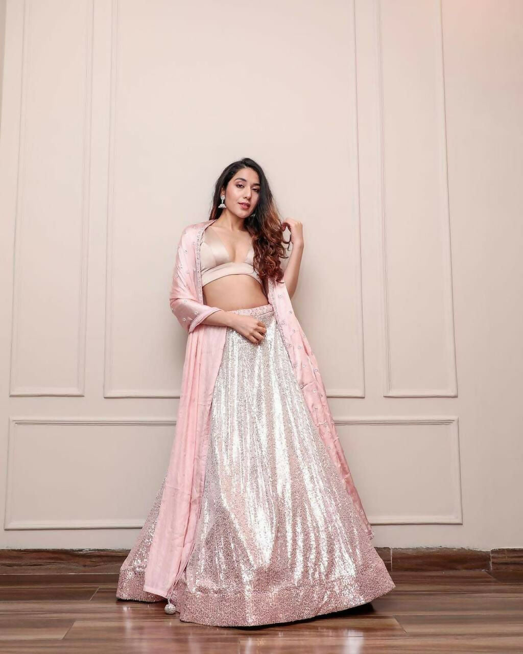 Jyoti Fashion Women's Peach Satin Silk Sequins Designer Lehenga Choli Set | Swadesiicart