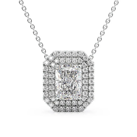 Cauer Elegant Radiant Moissanite Pendant Chain 14K Sterling Silver White Gold Plated | Swadesiicart