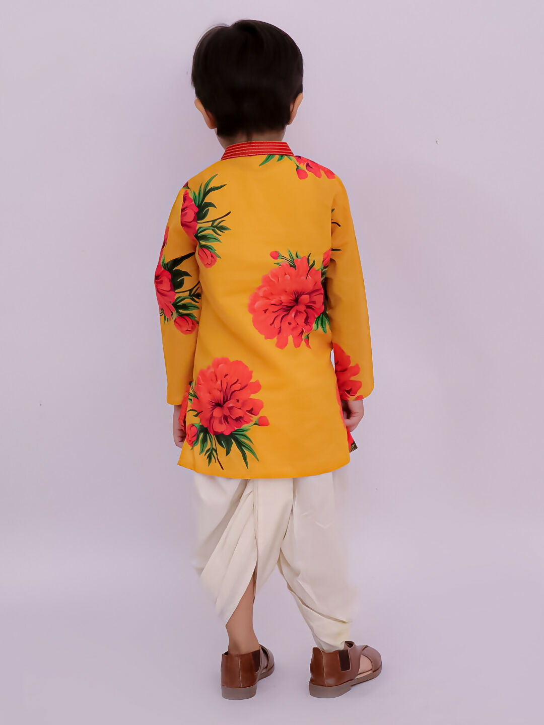 Lil Drama Genda Phool Mustard Kurta and White Dhoti Set for Boys | Swadesiicart