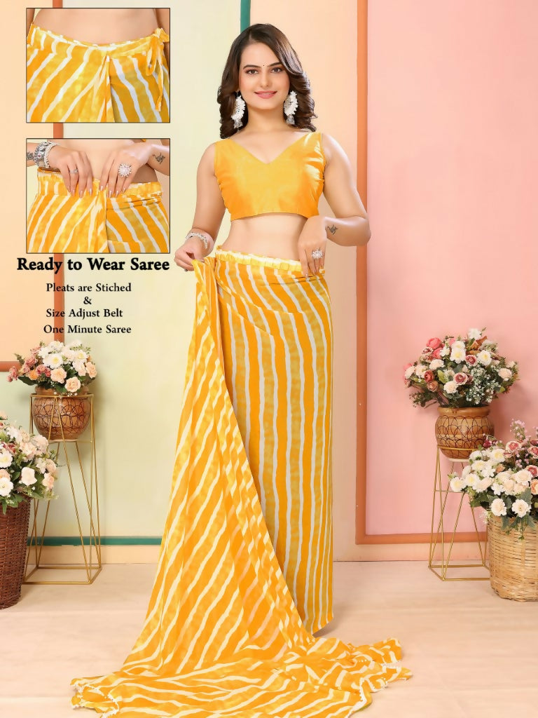 Yellow Georgette Designer Printed Ready To Wear Saree - Elite | Swadesiicart