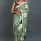 Exclusive Collection Light Pista Pure Cotton Saree With Sunflower Design - Swadesiicart