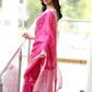 Very Much Indian Pure Linen Saree With Sleek Border And Exclusive Design - Pink | Swadesiicart