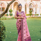 Vishnu Weaves Women's Baby Pink Patola Banarasi Silk Meenakari Zari Woven Saree with Blouse - Swadesiicart