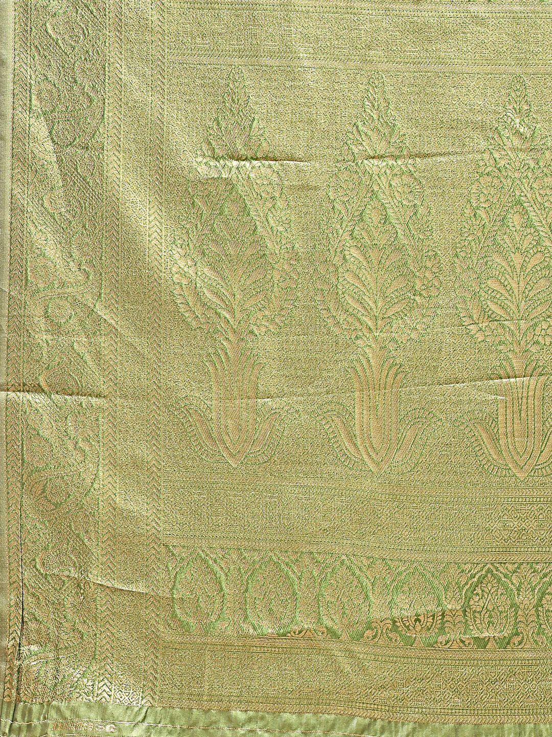 Astita Aura Silk Cream Light Green Banarasi Silk Saree | Swadesiicart