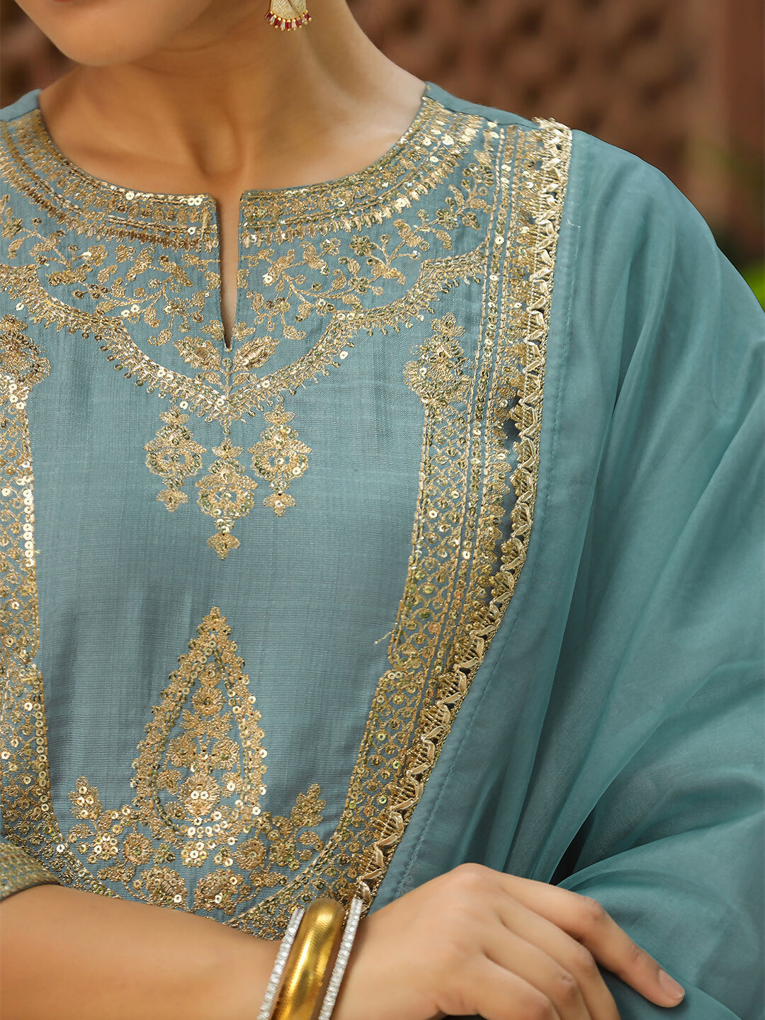 Janasya Light Blue Silk Blend Solid Kurta,Bottom & Dupatta | Swadesiicart