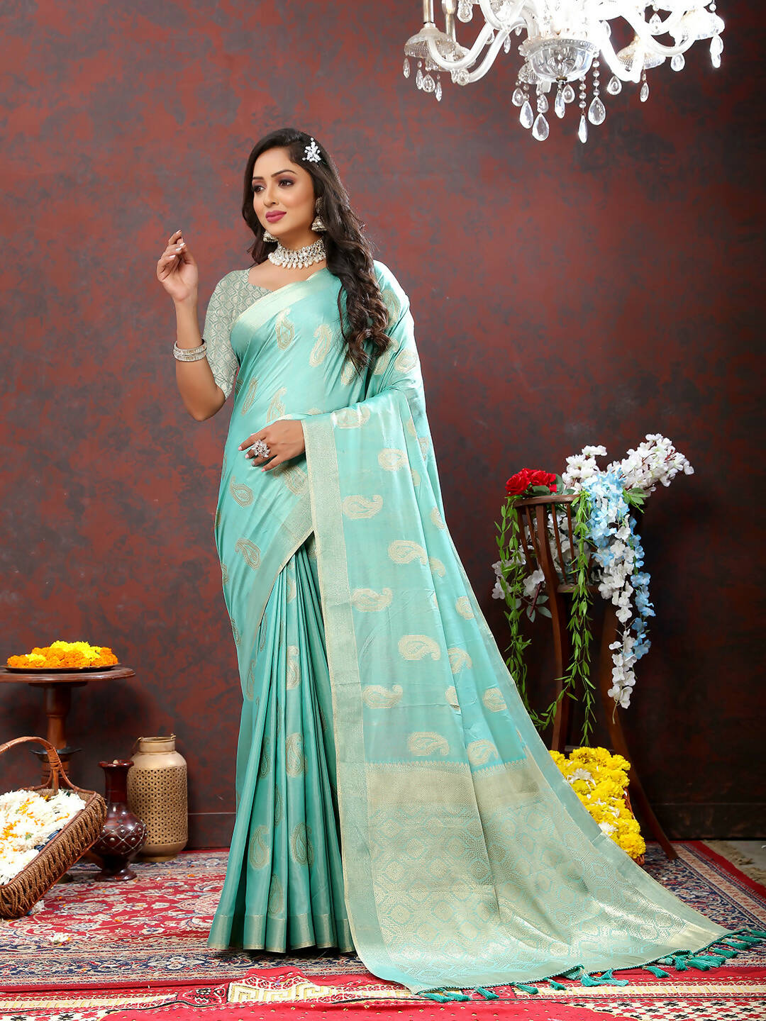 Lorenvalley Fashion Skyblue Cotton Woven Design with Zari Weaving Design Saree - Swadesiicart