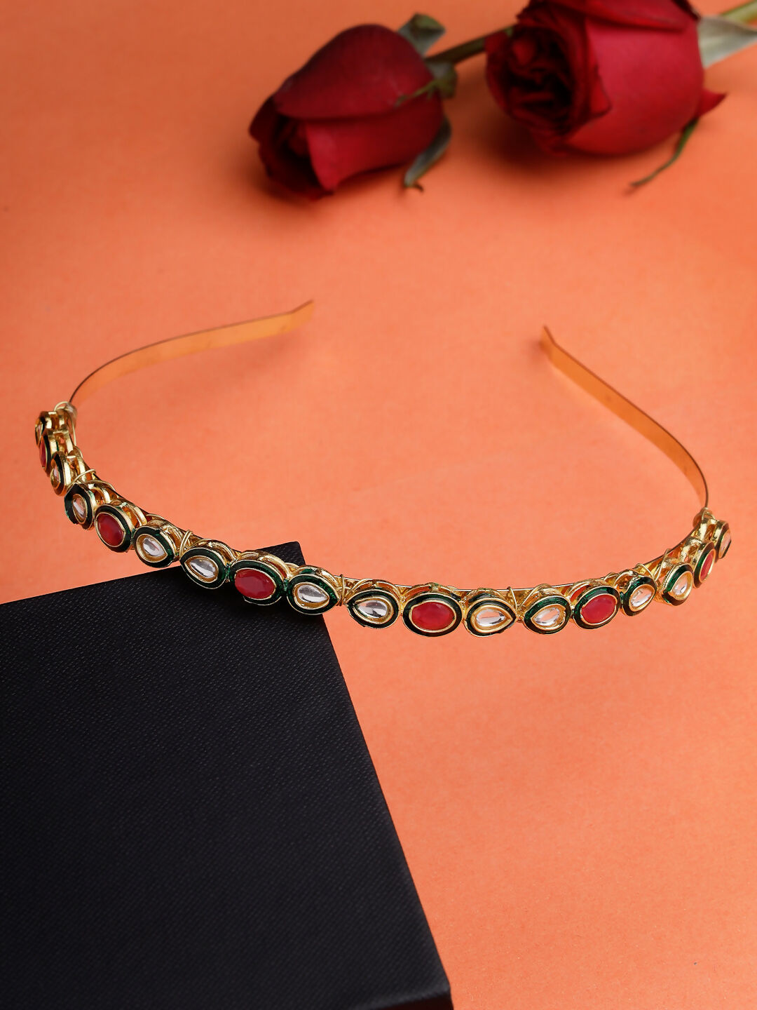 NVR Women's Multi colour Kundan Gold-Polished Embellished Hairband - Swadesiicart