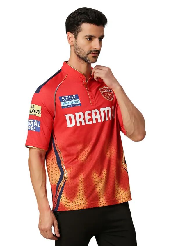 Punjab Kings Men Red Printed Half Sleeves Jersey IPL, T20 | Swadesiicart