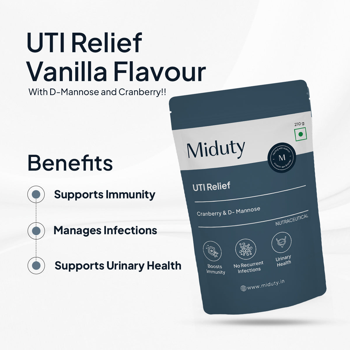 Miduty by Palak Notes UTI Relief with D-Mannose And Cranberry-Vanilla Flavor | Swadesiicart