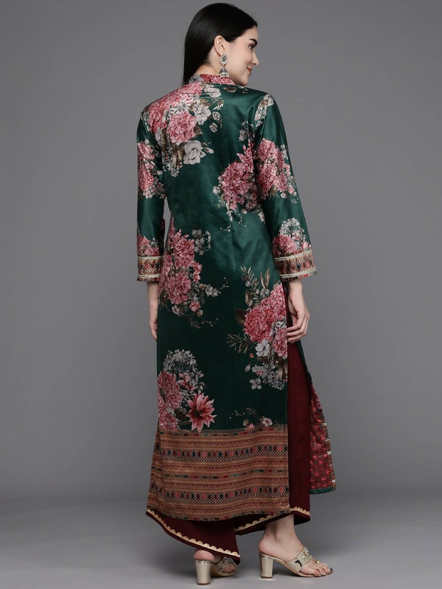 Ahalyaa Women Floral Printed Gotta Patti Velvet Kurta - Green Color | Swadesiicart