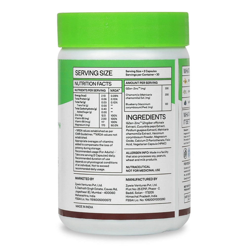 OZiva Plant Based Bettr.Zinc+ With Chamomile & Ginger Root Extract | Swadesiicart