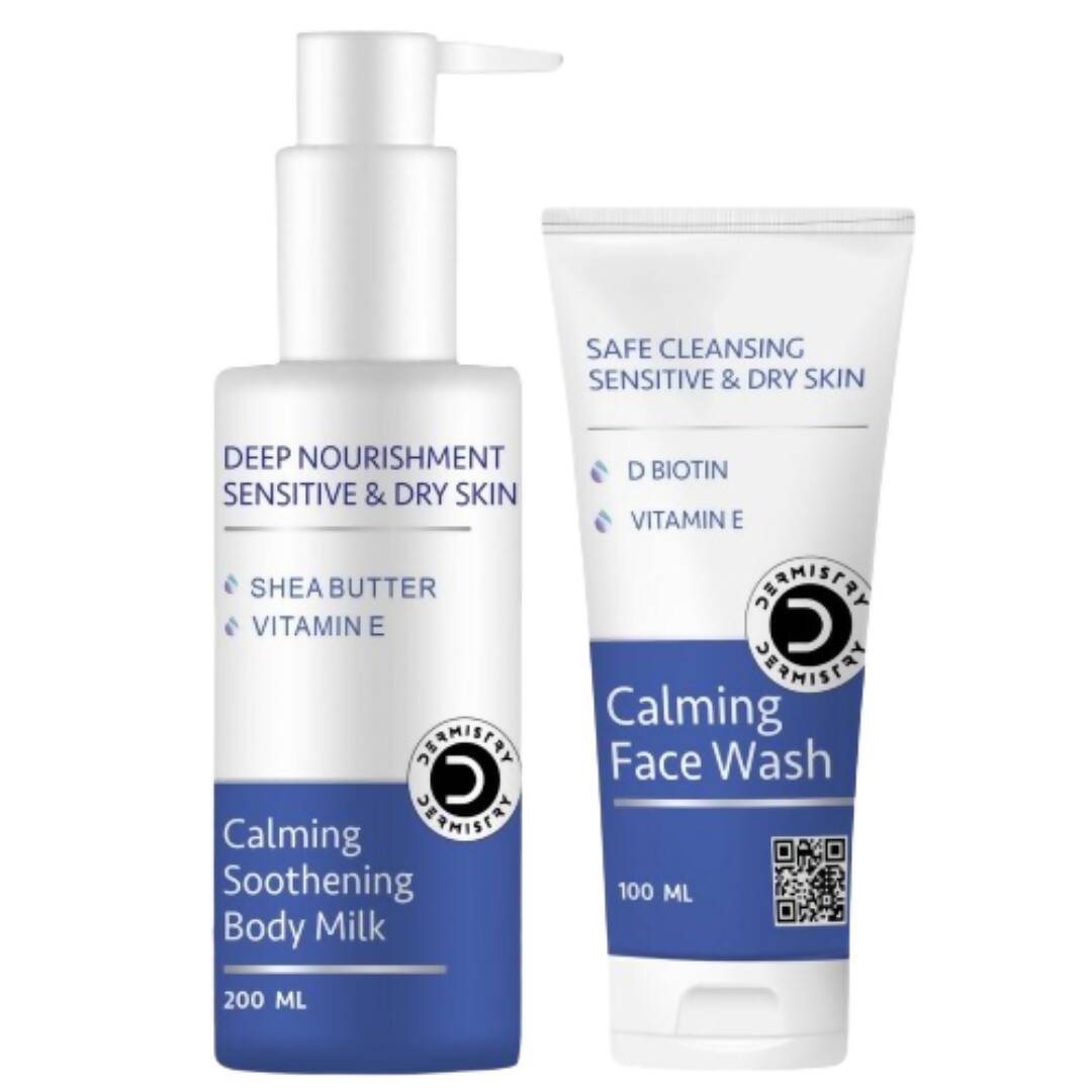 Dermistry Dry & Sensitive Skin Body Milk Lotion & Calming Face Wash - Swadesiicart