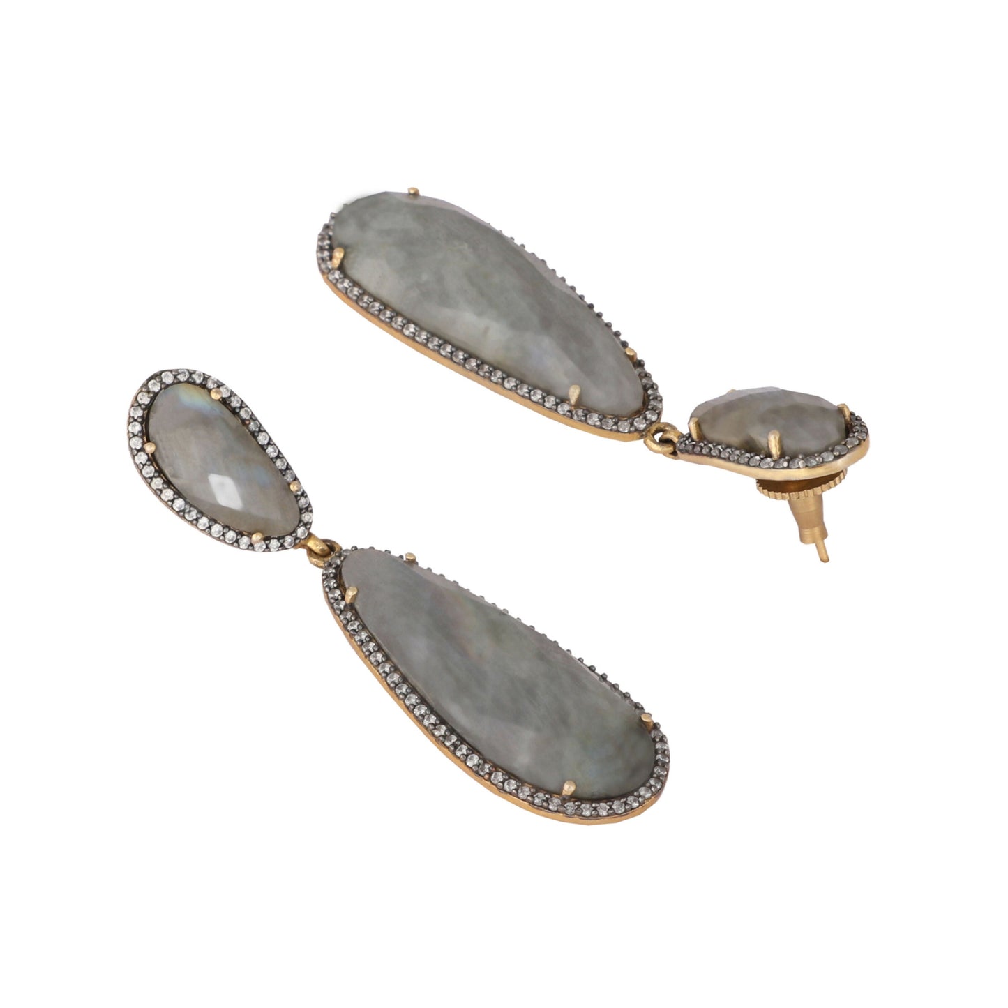 Nuyug 22K Gold Plated Labradorite Stone Contemporary Drop Earrings | Swadesiicart
