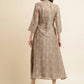 Brown Cotton Solid Flared Dress with Printed Shrug - Yukti