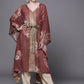 Ahalyaa Women Maroon Floral Printed Flared Sleeves Kaftan Kurta | Swadesiicart