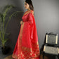 Joban Fashion Red Banarasi Cotton Silk Woven Saree | Swadesiicart