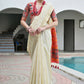 Vishnu Weaves Women's Cream Raw Silk Patola Zari Woven Saree with Blouse - Swadesiicart