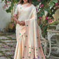 Vishnu Weaves Women's Off White Banarasi Silk Zari Woven Paithani Saree with Unstitched Blouse - Swadesiicart