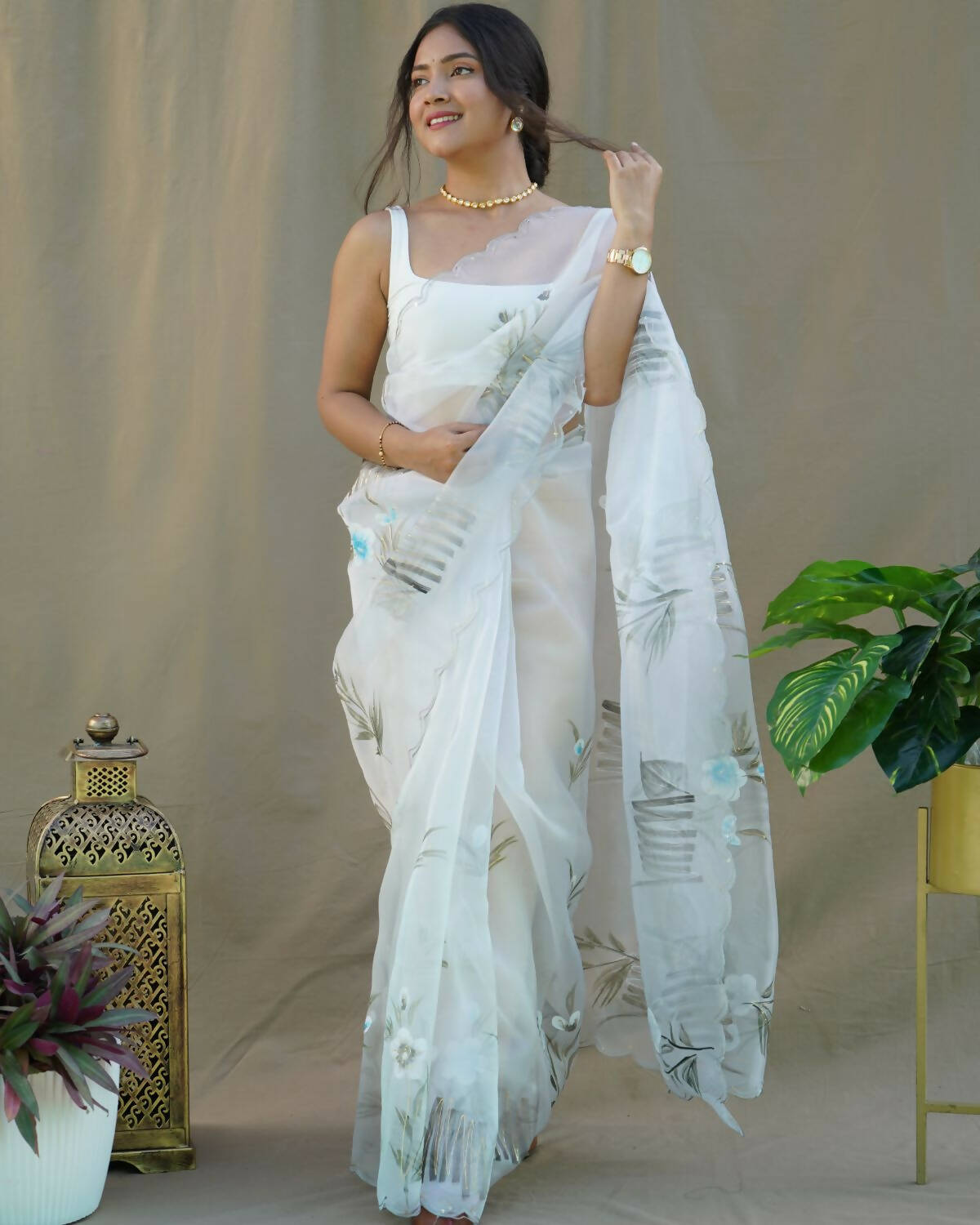 Vamsee Grey Organza Saree - Swadesiicart