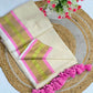 Exclusive Collection Beautiful White Pink Pure Cotton Hand Weaving Handloom Saree With Running Blouse Piece - Swadesiicart