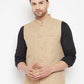 Even Apparels Beige Linen Men Woven Nehru Jacket LN719 | Swadesiicart