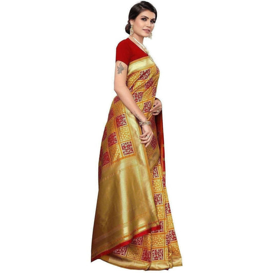 Vamika Banarasi Jaquard Mustard Weaving Saree (Banarasi 22) | Swadesiicart