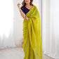 Lorenvalley Fashion Parrot Green Crunchy Silk Multi Embroidery Work Saree with Blouse - Swadesiicart